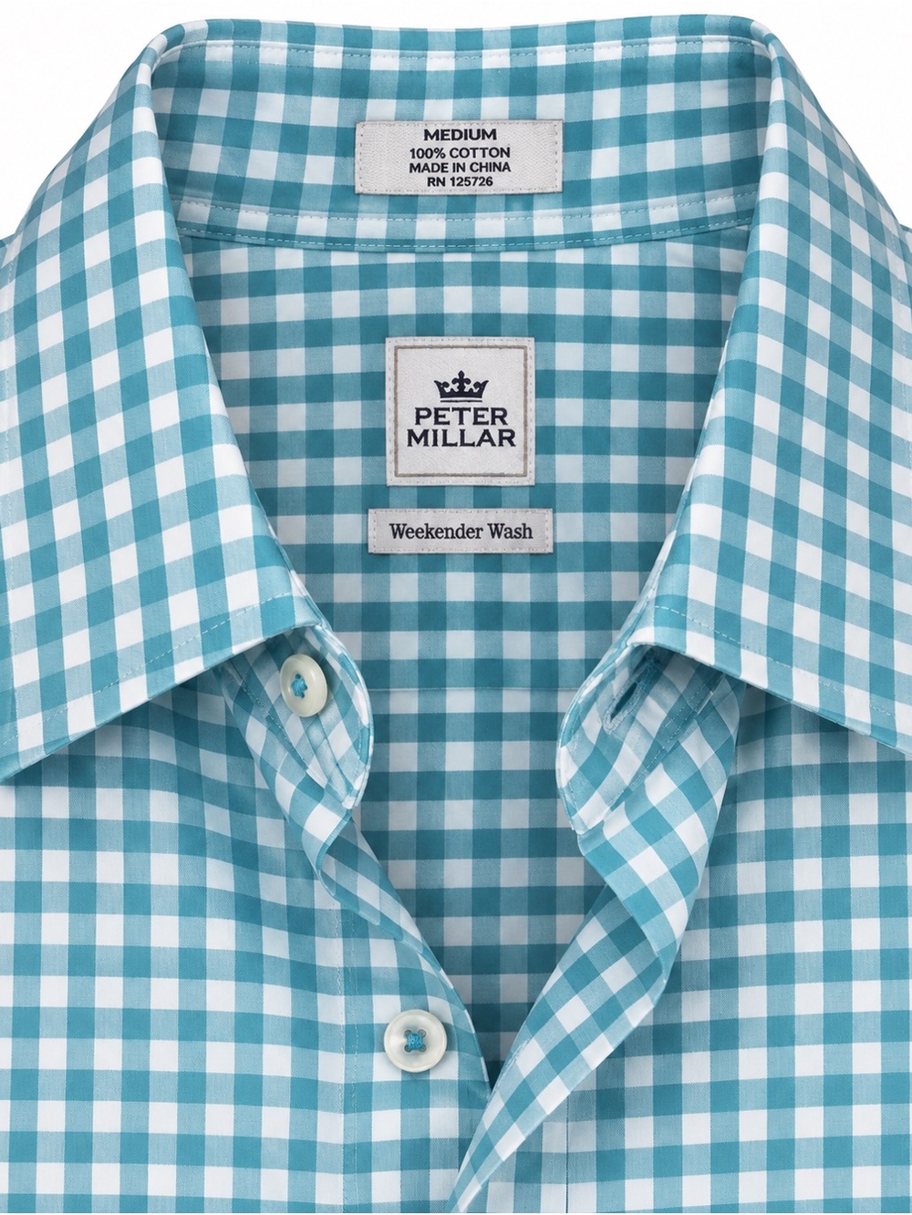 Peter Millar Teal and White Gingham Dress Shirt